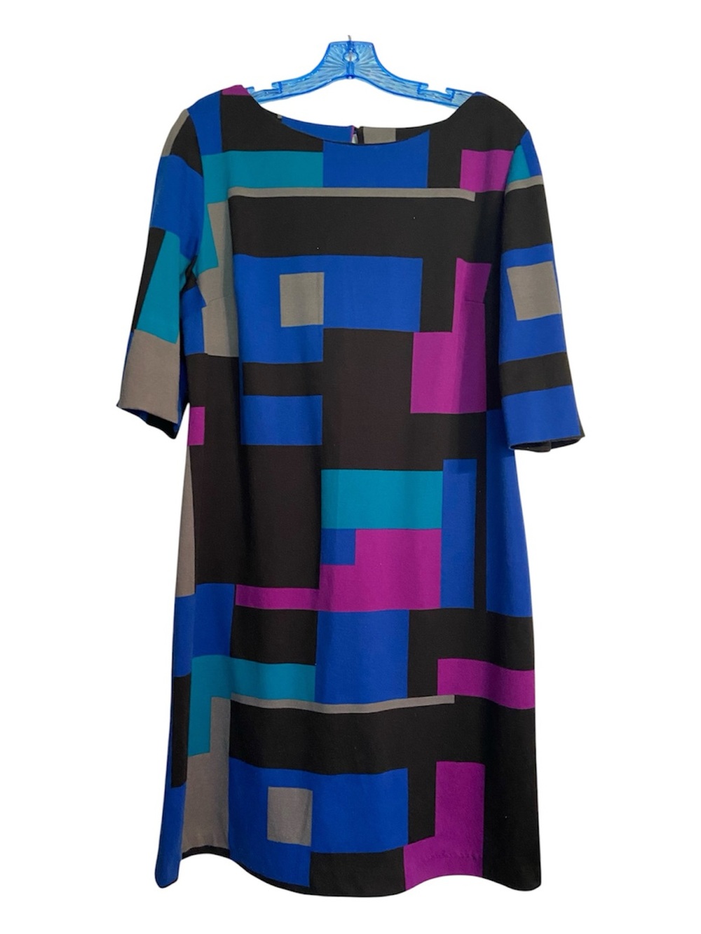 new directions Geometric Colorblock Midi Dress in Blue, Black & Purple
